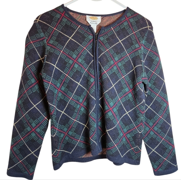 Talbots Petites Zip- Up Plaid Knit Cardigan Sweater- Made in Italy Size S - Picture 4 of 9